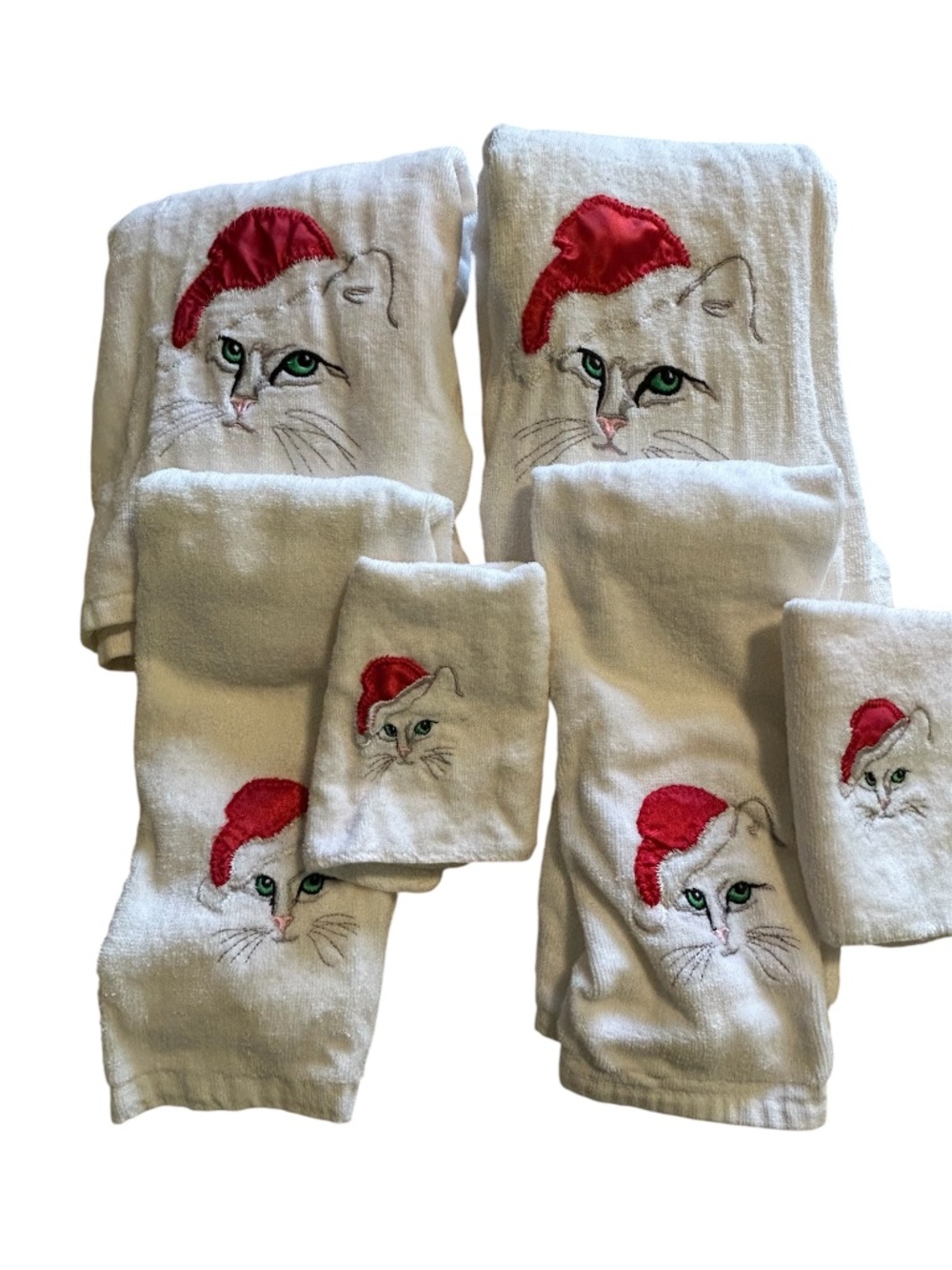 Christmas Cat Kitten Towel Set Santa Hats